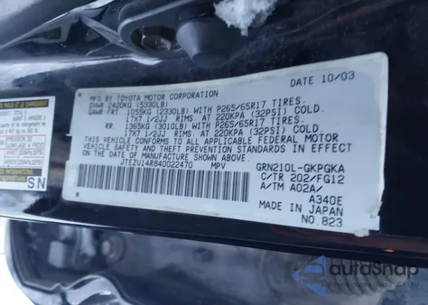 2004 Toyota 4Runner Sr5 V6 из США, поврежденный, VIN JTEZU14R840022470